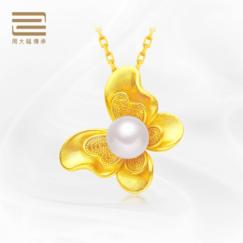 周大福傳承国韵传承足金黄金珍珠蝴蝶项链fr1759 fr1759