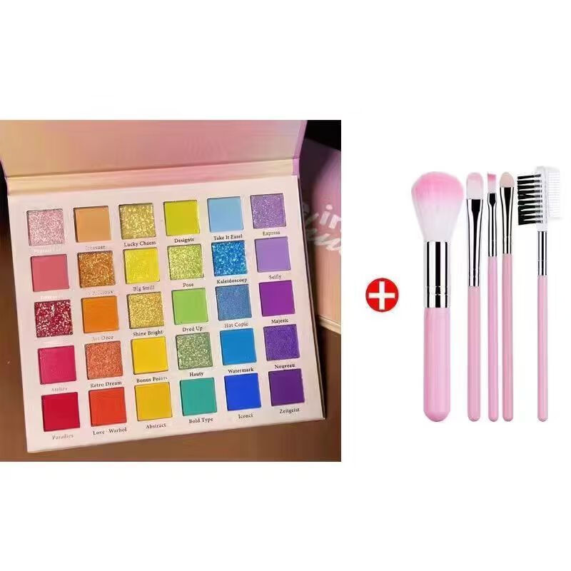 30色彩虹糖眼影六一舞台妆珠光哑光亮片cos妆专用细闪粉眼影 30色彩虹糖眼影盘+五支刷