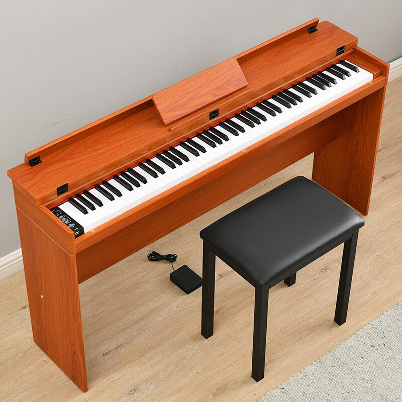 金色年代 88键电钢琴演奏便携式家用练习数码钢琴88001棕色 单踏