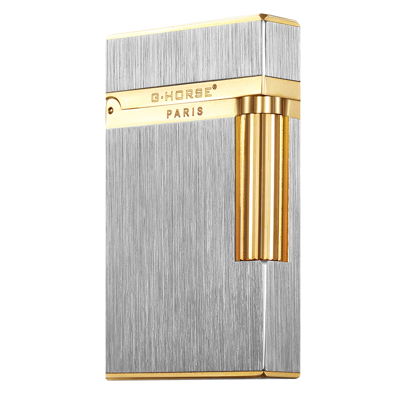 神骏（GHORSE）法国高端复古定制纯黄铜清脆砂轮充气体朗声打火机男防风礼品火机 金镶银(刻字请备注商家自配送)