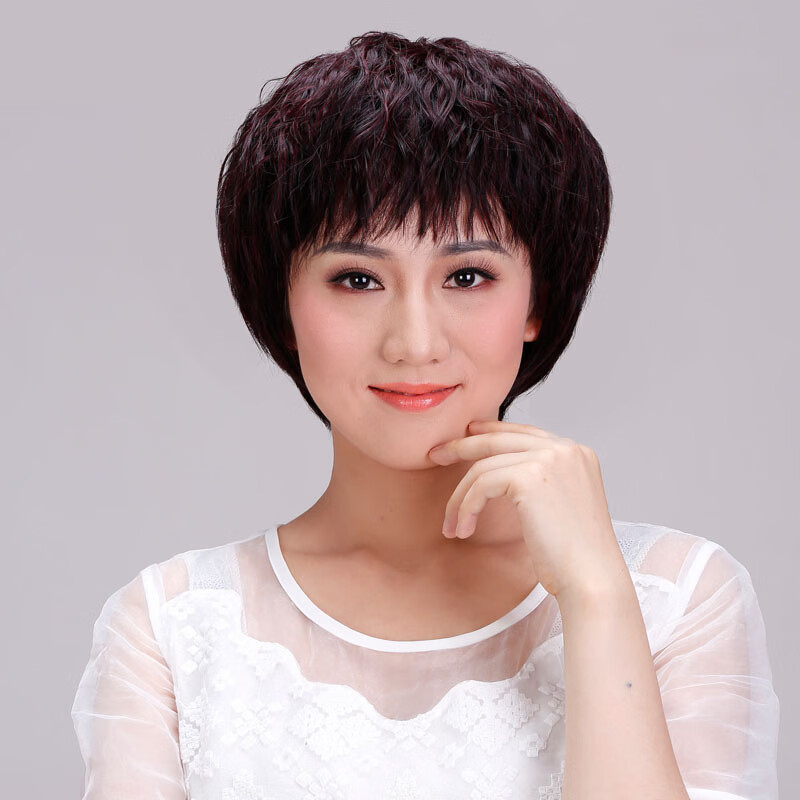 唐妮假发短发短卷发中老年妈妈假发蓬松自然全头套式真人发假发套ass