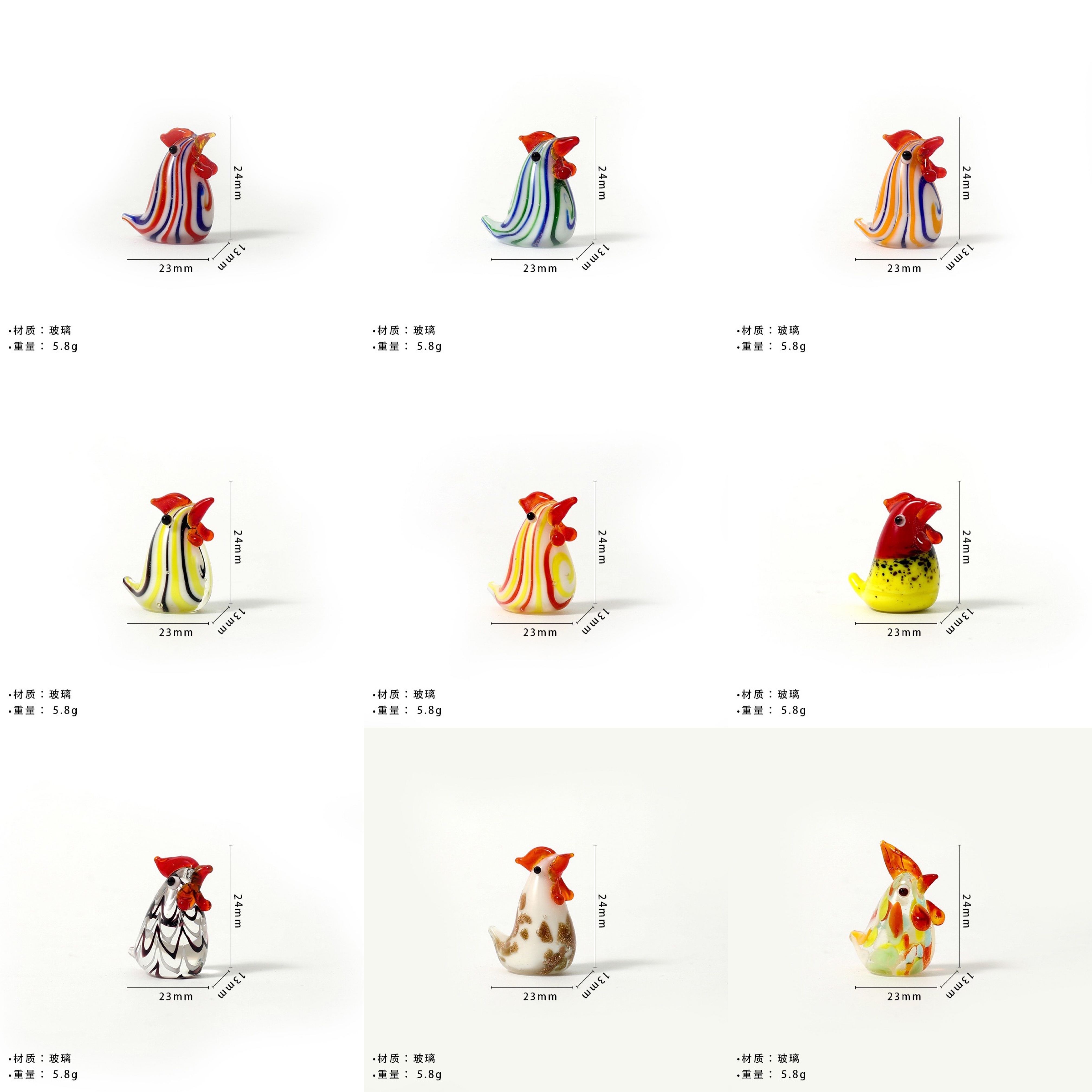 oqb淄博博山琉璃玻璃小摆件淄博琉璃复古小鸡公鸡动物居家桌面饰品