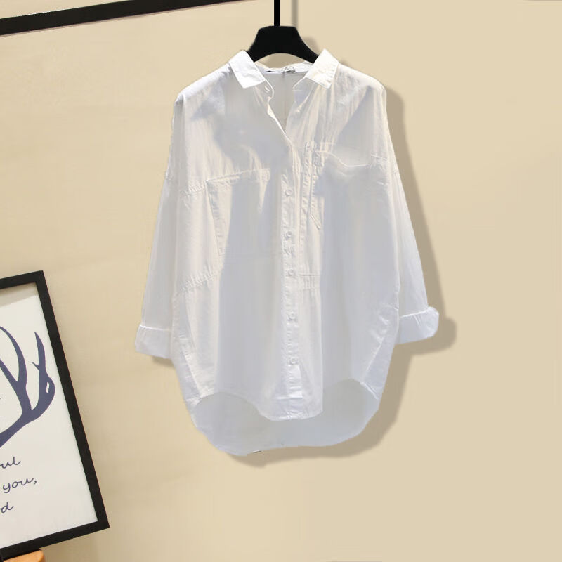 织迷小个子女夏季新款宽松文艺bf风休闲衬衣牛仔子女两件套 白色衬衫