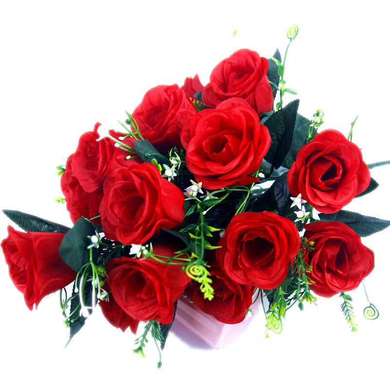 【精选】18头仿真玫瑰花蕾把花居家装饰婚庆布置假花 红色(单束装)