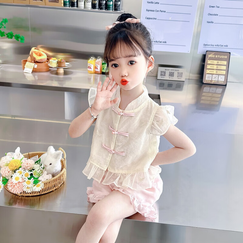 零虹童装女童新中式短袖套装洋气薄款女宝宝夏天衣服1-5岁小女孩夏装3