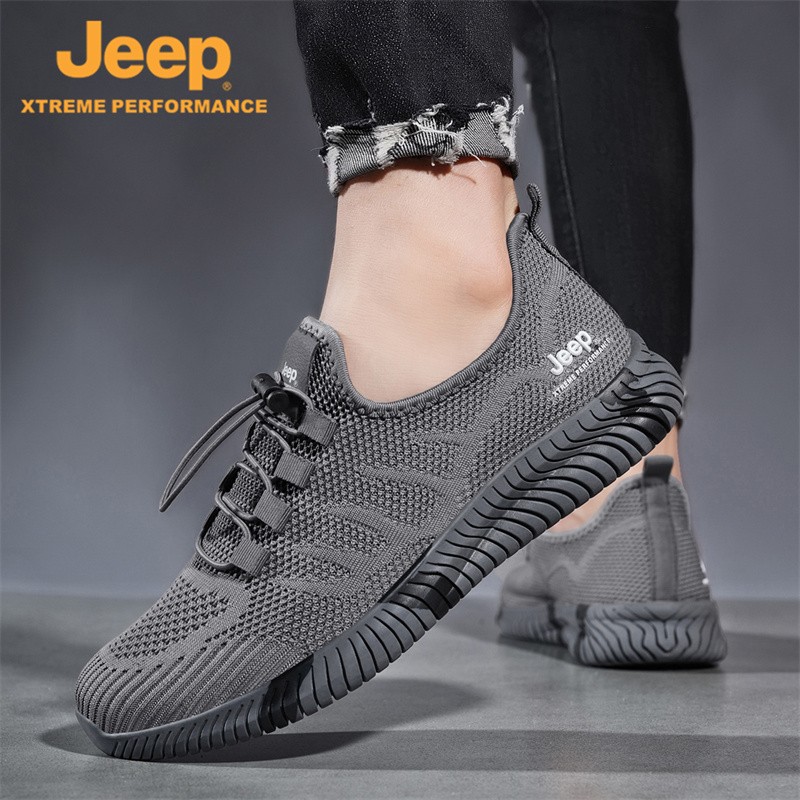 Jeep吉普休闲鞋男鞋春夏季镂空透气网面鞋情侣跑步运动户外鞋QC 灰色 （男款） 41