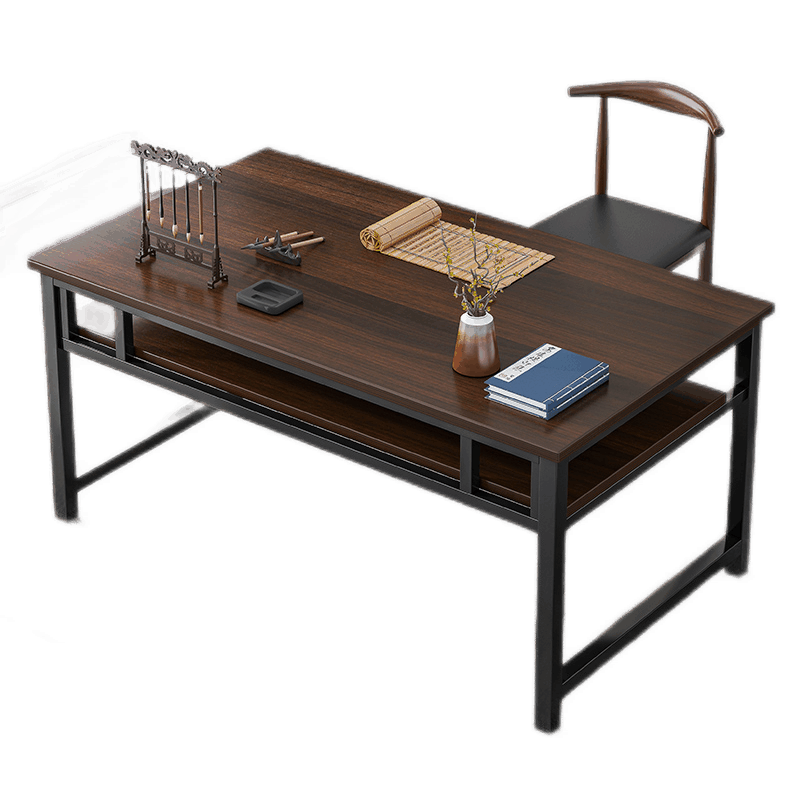 【家具优选】实采（SHICY）新品新中式书画桌椅书柜组合现代简约书房书法桌家用画案办公桌写字台 樱桃木色_白架160CM 569元