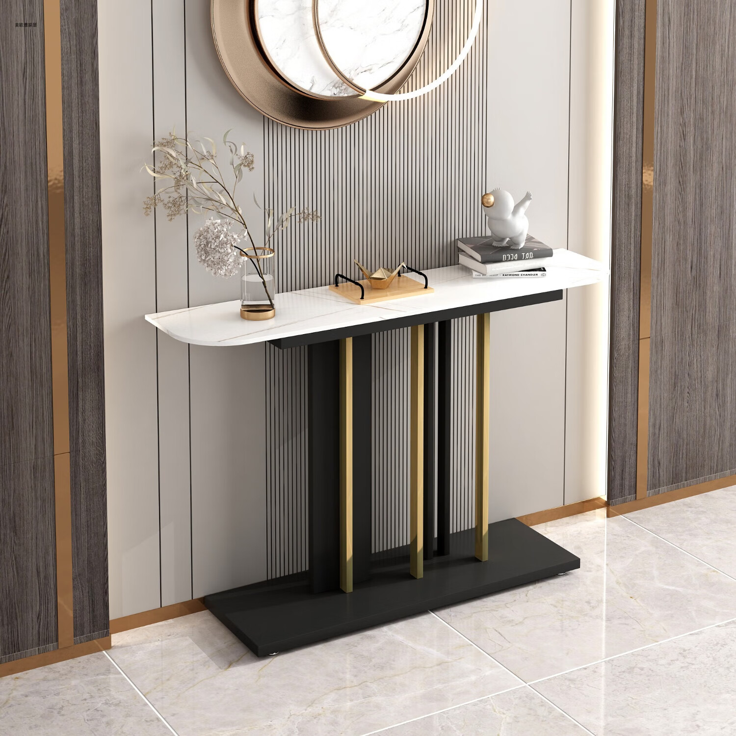 意式玄关桌子条案轻奢靠墙玄关台进户门长条供桌大理石岩板玄关柜 80