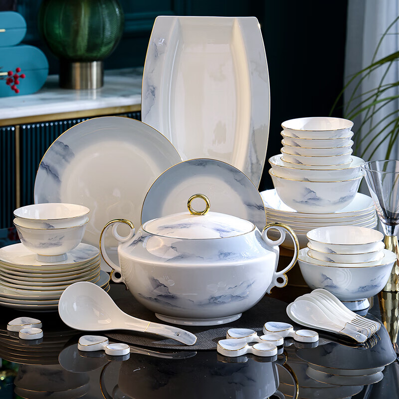 洛威碗碟套装家用现代中式意境碗盘组合的特点有哪些？插图