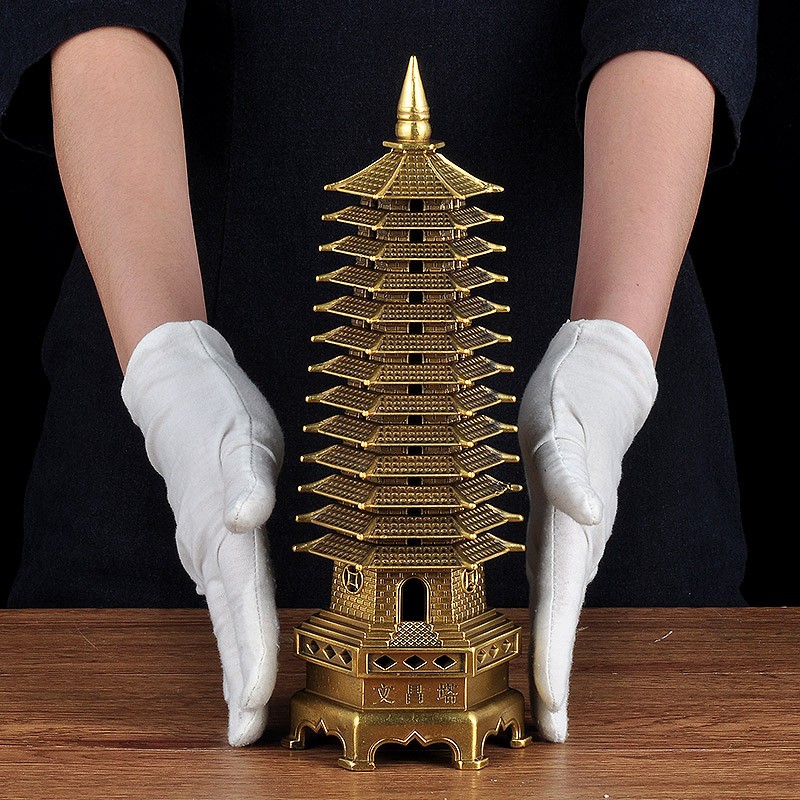 莲善堂 全黄铜十三层13层文昌塔摆件家居客厅办公室桌面书房摆设工艺