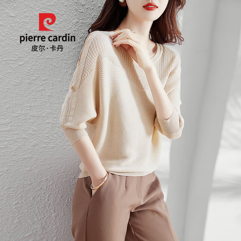 外穿宽松针织衫夏季洋气韩版镂空休闲冰丝圆领薄款套头t恤女 暖茶色 s