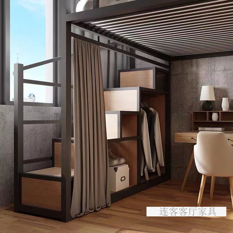 温典高架床下空铁艺复式二楼床小户型楼阁床上床省空间多功能单上层