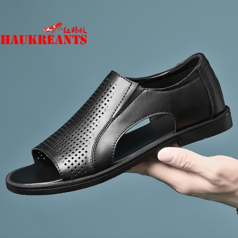 汉克红蚂蚁凉鞋男夏季新款镂空透气百搭舒适休闲欧洲站罗马鞋超轻头层