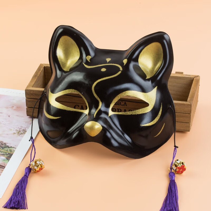 澳颜莱半脸猫面具 精美黑色半脸狐狸面具服配饰妖猫咪道具 黑猫-留念