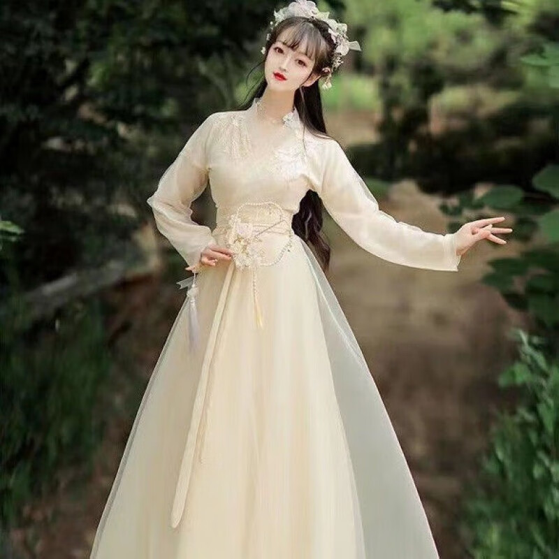 中凡智白色汉服女古装夏款改良版连衣裙超仙气风广袖流仙裙古风夏季