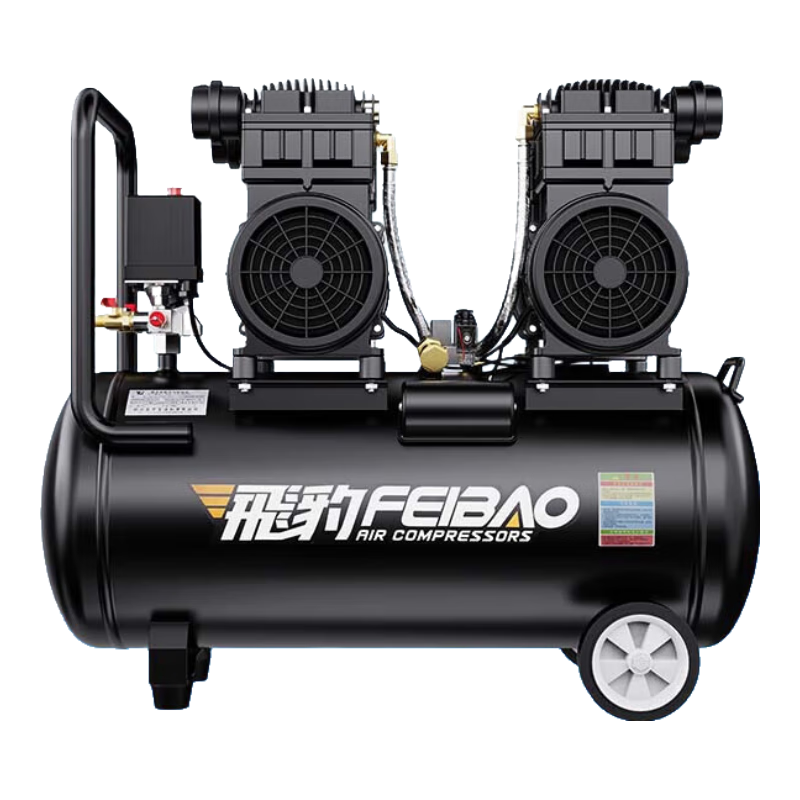 飛豹（FEIBAO）雙缸低音無油空壓機(jī)小型空氣壓縮機(jī)噴漆木工汽修打氣泵大功率大型 2X1600W-60L-3200W-380V