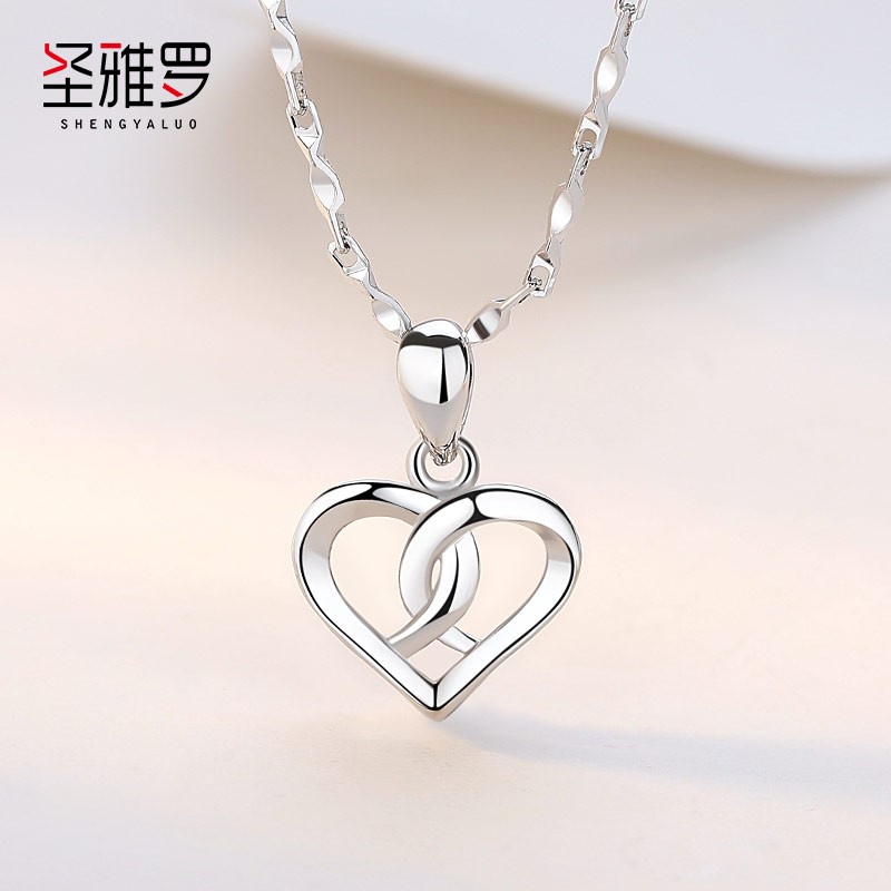 圣雅罗999足银项链女日韩版女士吊坠首饰品锁骨链生日圣诞节礼物送女