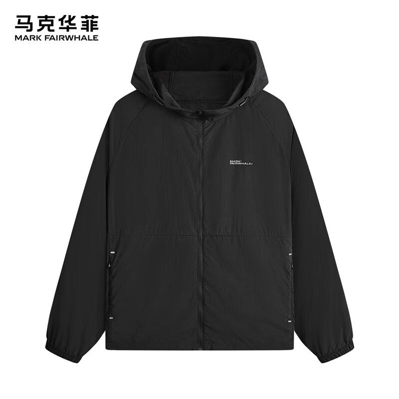 马克华菲夹克男夏季防晒衣透气薄款男士户外连帽休闲外套 黑色 52/L 