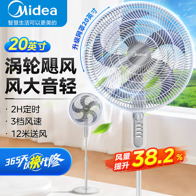 美的（Midea）电风扇静家用摇头立式18寸落地扇音办公室循环扇工业大风力电扇FS45-23D