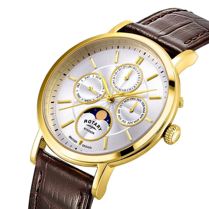 劳特莱（Rotary）英国温莎系列三眼男士手表商务休闲欧美石英腕表送男友生日礼物 GS05428/06