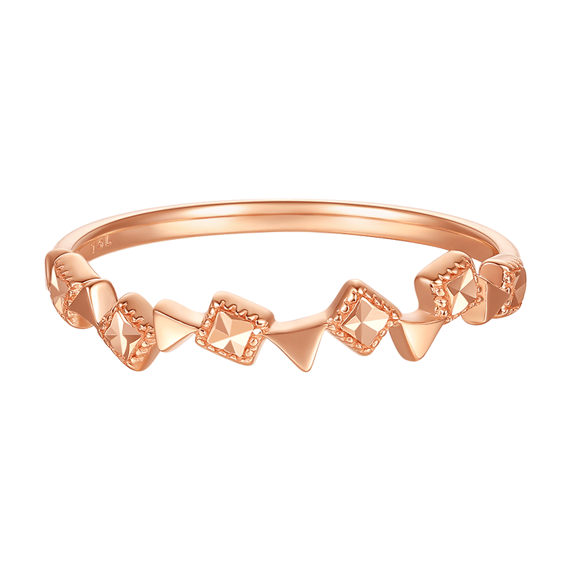 谢瑞麟（TSL）18K金戒指女款几何铆钉彩金玫瑰金指环送礼BE189 13号圈口