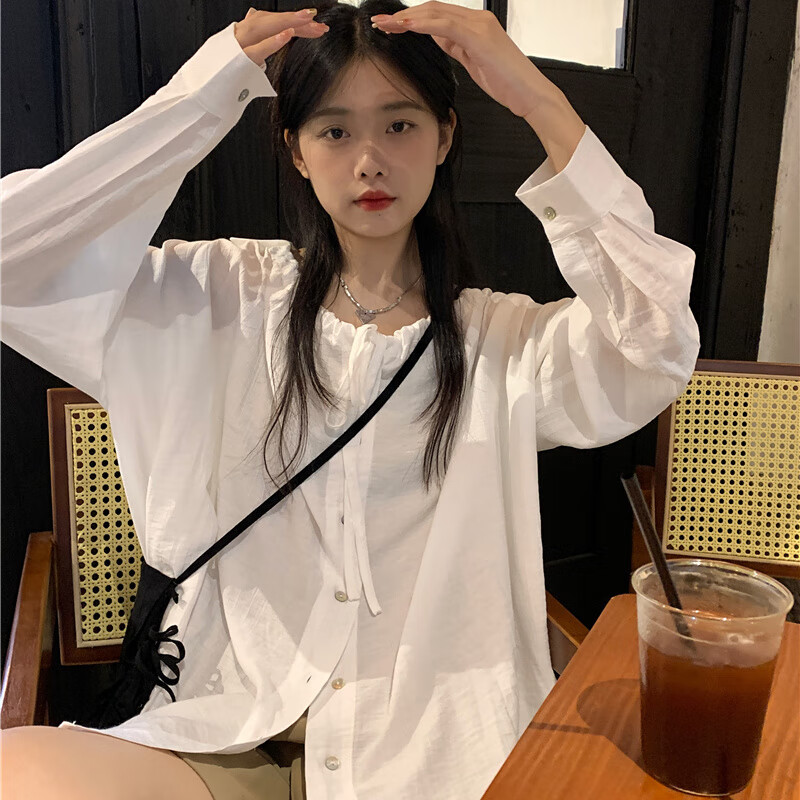 山头林村薄款开衫女设计感韩版韩系慵懒风宽松衬衣2023夏小众显瘦休闲
