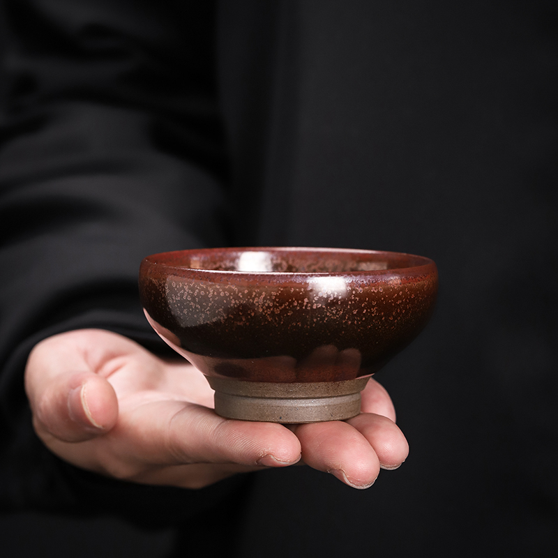 李为成纯手工拉胚柴烧茶杯禅意杯粗陶个人单杯陶瓷茶具主人杯茶盏 柴