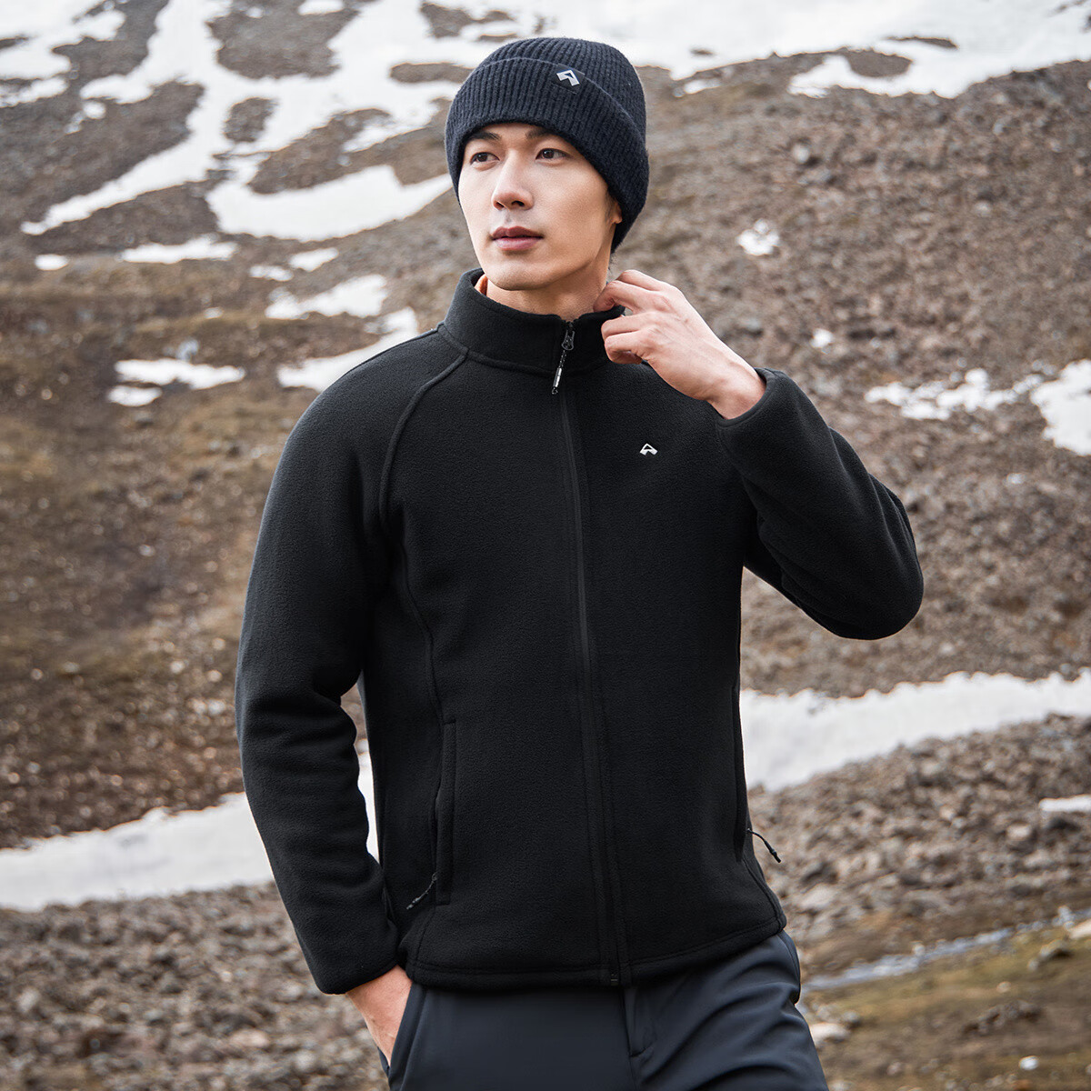 拓路者户外抓绒衣男立领冬季加绒加厚内胆摇粒绒外套团购中老年春装大码 黑色-加厚长绒 L