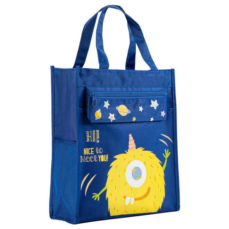 得力(deli)学生补习袋 可爱小饿魔多功能手提购物袋拎书带 儿童课外美术补课书包 蓝色 开学礼物