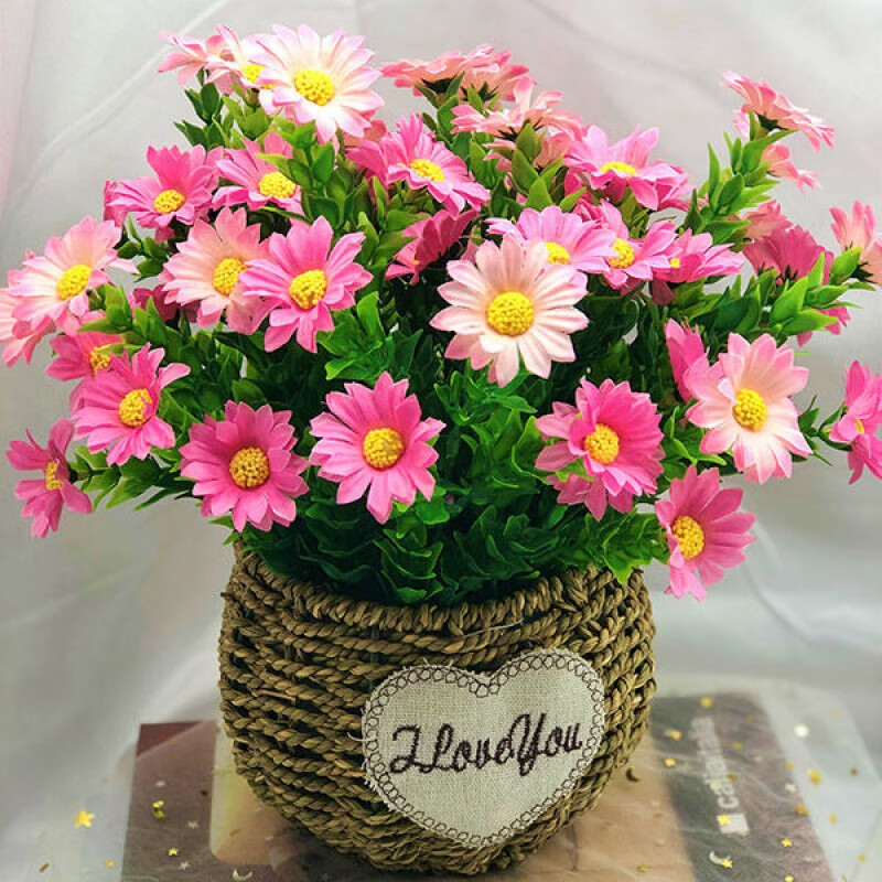 久口假花装饰客厅向日葵仿真花雏菊摆件绢花插花小盆栽室内居家摆设