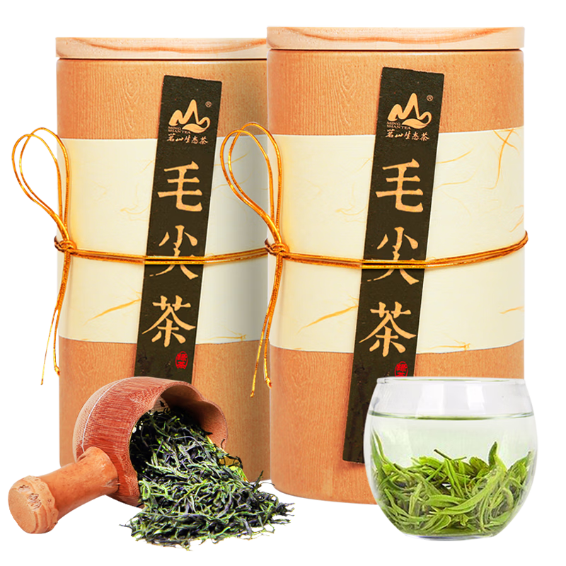 茗山生態(tài)茶 茶葉 毛尖綠茶新茶 春茶嫩芽 雙罐裝300g茶葉自己喝 京東自營