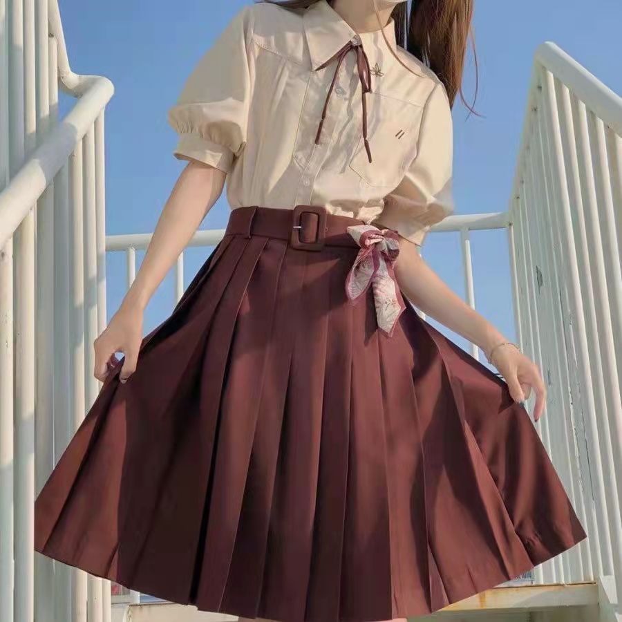 日系高腰校服套装夏季少女短裙学院风全套校供感女生奶fufu 苦茶套装