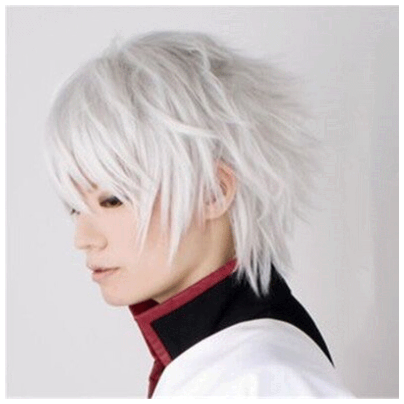 翘cos短发型假发男短发日系cos正太 化纤假头发杀马特 银白色( 发网)
