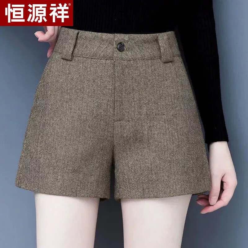 恒源祥毛呢短裤女秋冬款2023新款高腰a字阔腿显瘦加厚呢子靴裤冬季外穿 燕麦色 【版】 26 /S【建议82-92斤】高性价比高么？