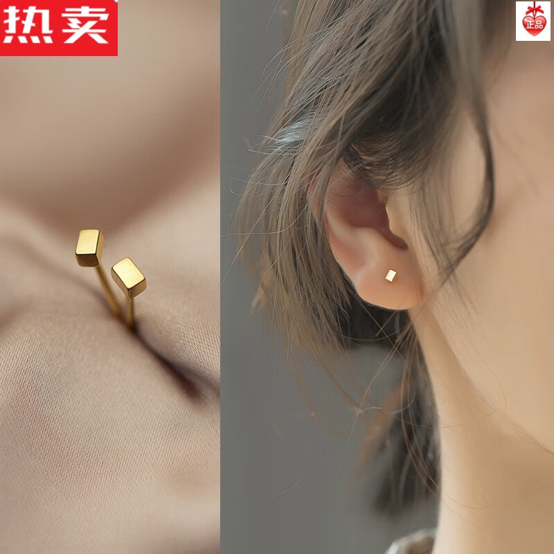 SNQP爱洛奇韩版时尚光面长方块形耳钉女气质小巧几何耳饰品的 S925银一对 银色