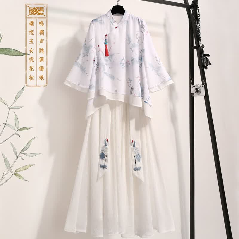 君芳雅（junfangya）新款汉服女风学生古装旗袍套民国风复古茶服套 3296+3297(套) 4XL 建议155-170斤使用感如何?