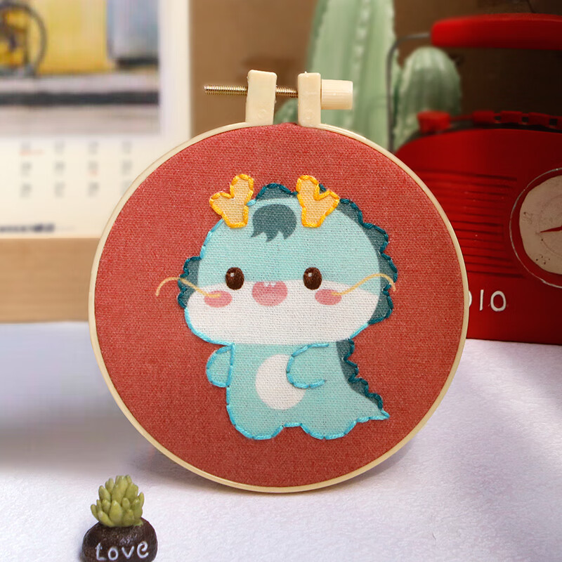 oqb刺绣手工diy材料包学生儿童幼儿园小简单自制可爱卡通图案摆件