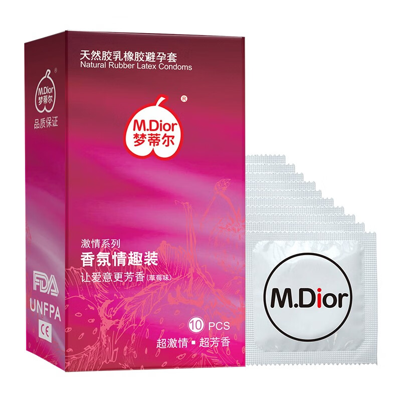 梦蒂尔（M.Dior）避孕套男用光面安全套 水果味润滑安全避孕套香氛情趣套套 成人计生用品 草莓味10只