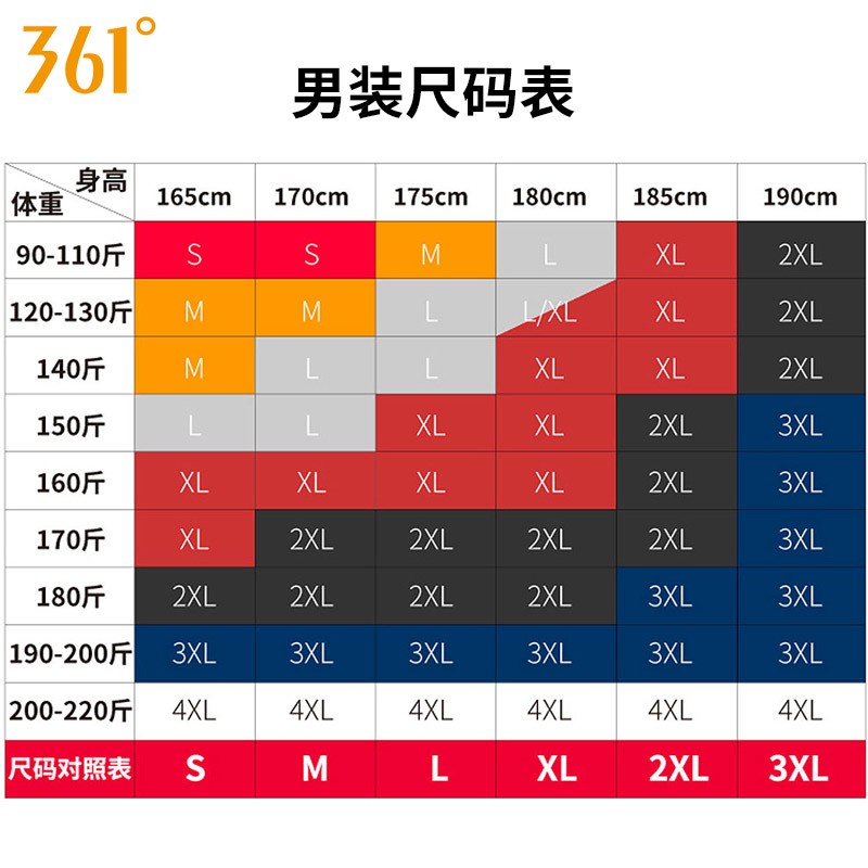 361男装尺码对照表图片