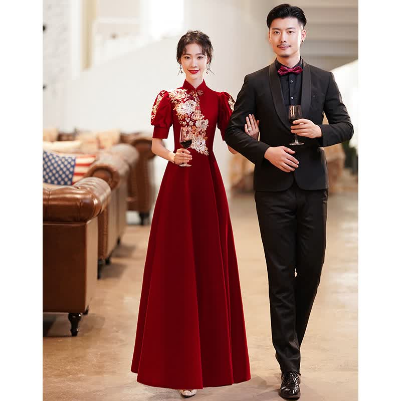 诗婷秀尹 敬酒服新娘2023新款夏季酒红色小个子旗袍结婚中式回门礼服裙女 酒红色/长款 S 建议85-90斤属于什么档次？