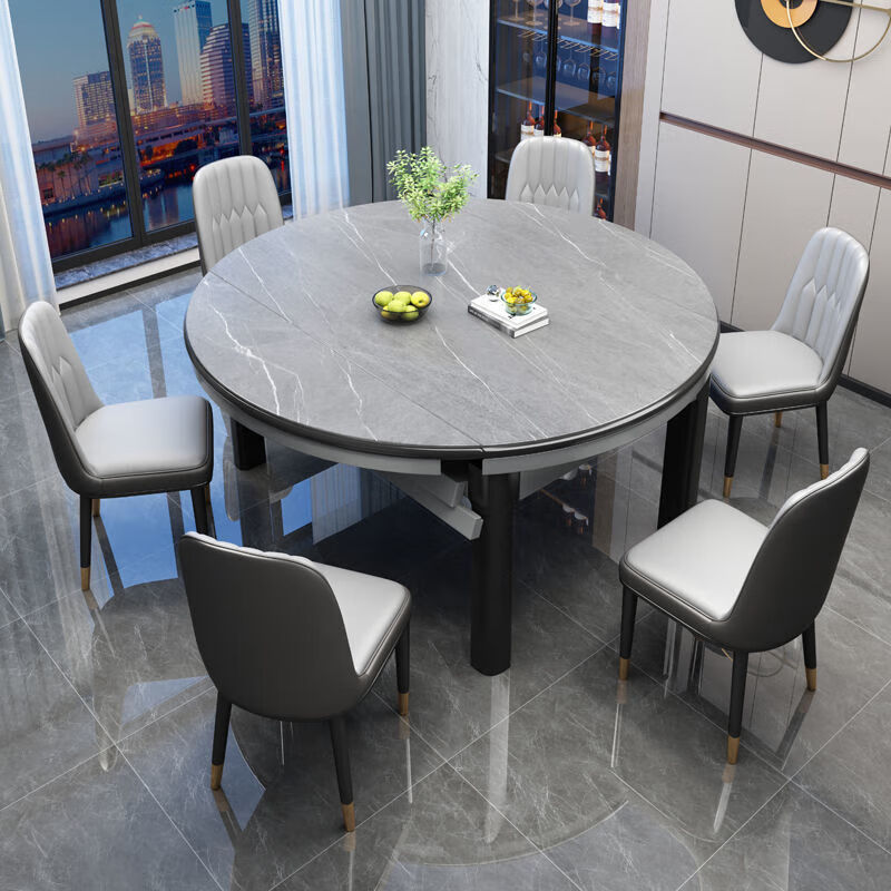 欧卡蔻2026新款岩板餐桌椅组合现代简约轻奢可伸缩折叠大小户型家用饭桌 配木椅【进口岩板】 1.35m   一桌四椅【不带电磁炉】.