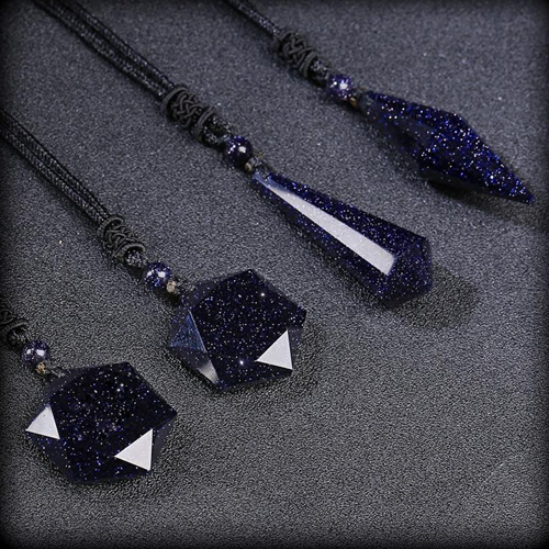 灵摆石黑曜石吊坠六芒星蓝砂石项链 黑曜石sn8360 蓝砂石双尖款