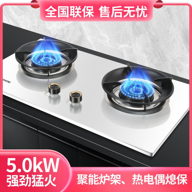 荣胜不锈钢燃气灶天然气煤气灶双灶具大火力嵌入式聚能猛火节能天然气灶液化气炉灶台嵌【钜惠冲量】 750*430不锈钢天然气双灶