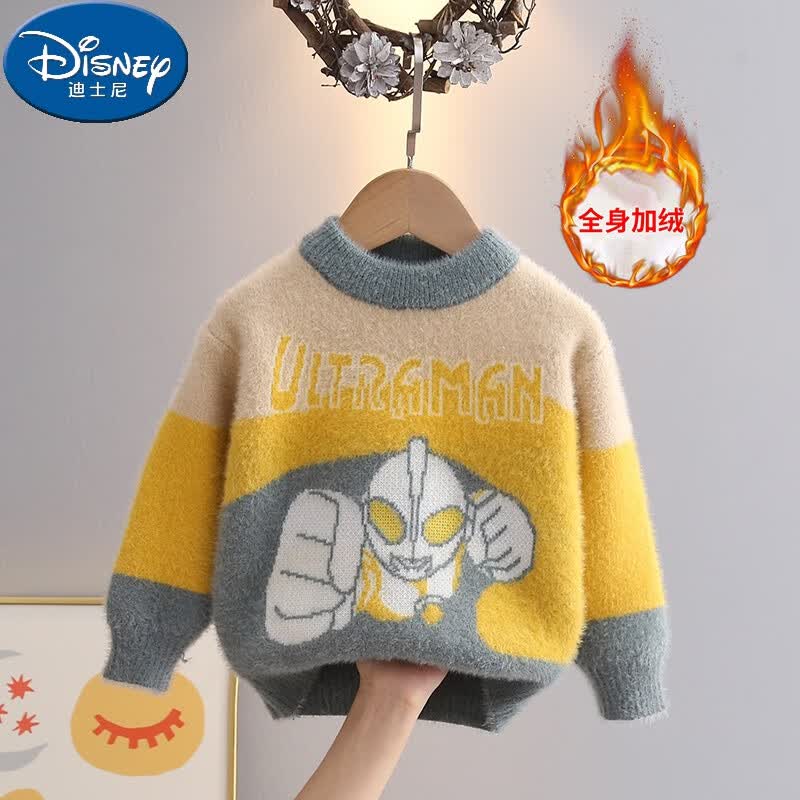 迪士尼（Disney）男童水貂绒毛衣2023新款秋冬装洋气套头打底衫宝宝加厚针织毛线衣 绿色 加绒 110cm高性价比高么？