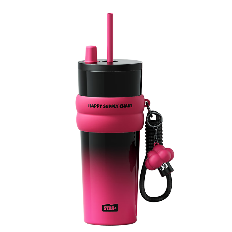 世大家保温杯女士学生咖啡杯高颜值大容量不锈钢吸管杯便携水杯粉色