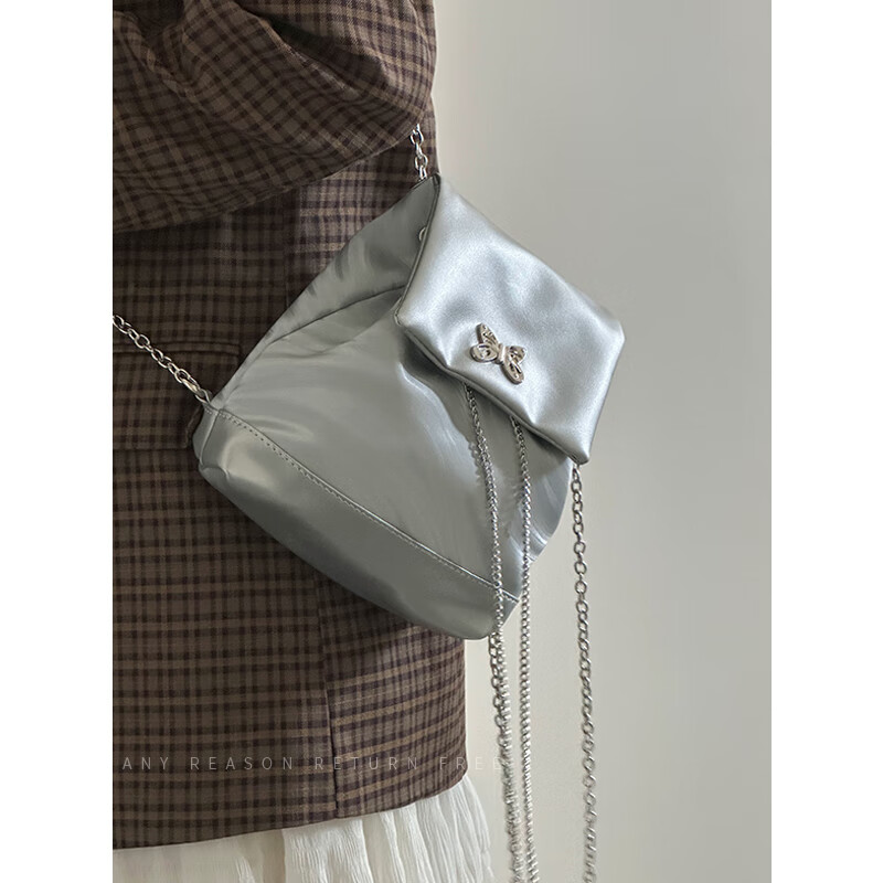 酷奇袋鼠陈慕家包包女y2k甜酷蝴蝶链条双肩包银色时尚背包学生上课单