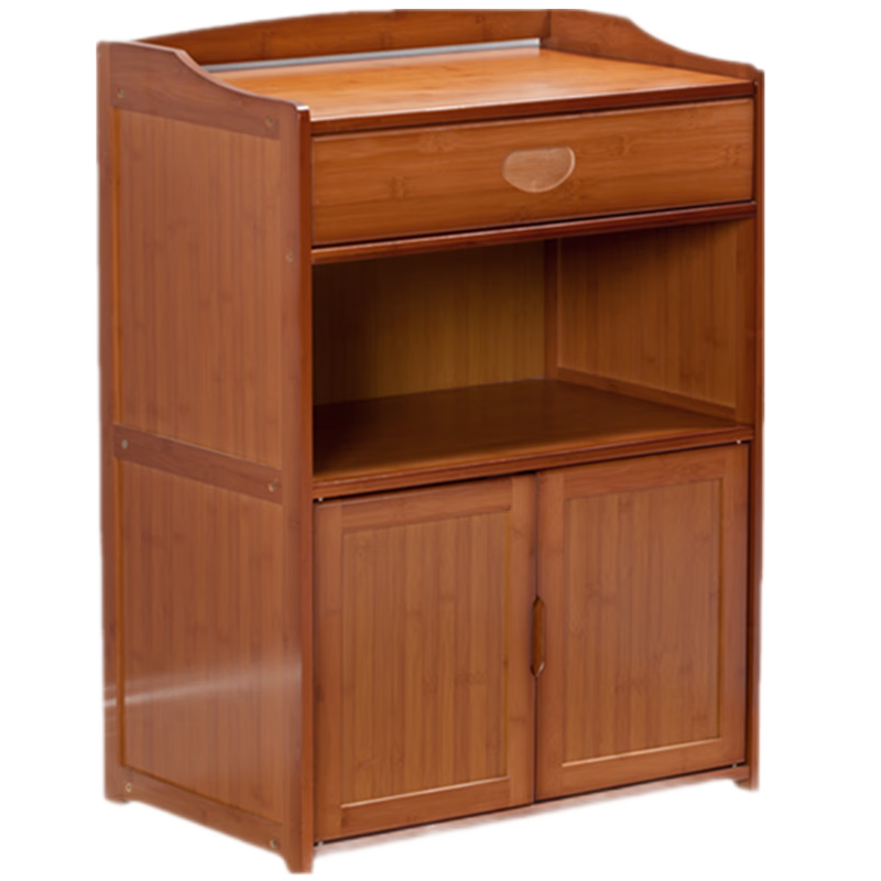 竹中煌楠竹微波炉架烤箱架餐边柜厨房置物架子带门落地多层实木抽屉储物柜办公文件储物柜书柜 60茶色五层四门带抽屉