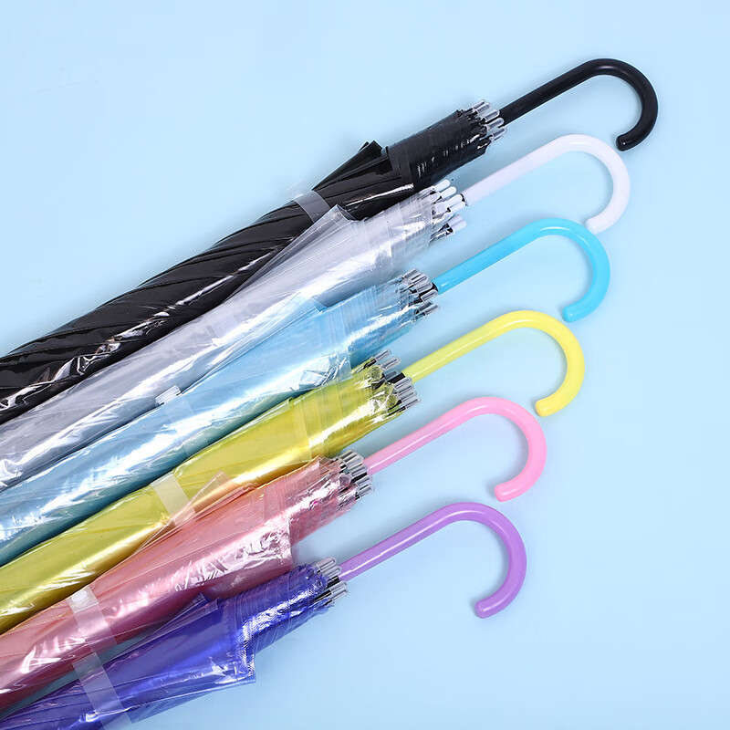 创意小清新长柄透明伞彩色直杆透明雨伞自动 透明混色