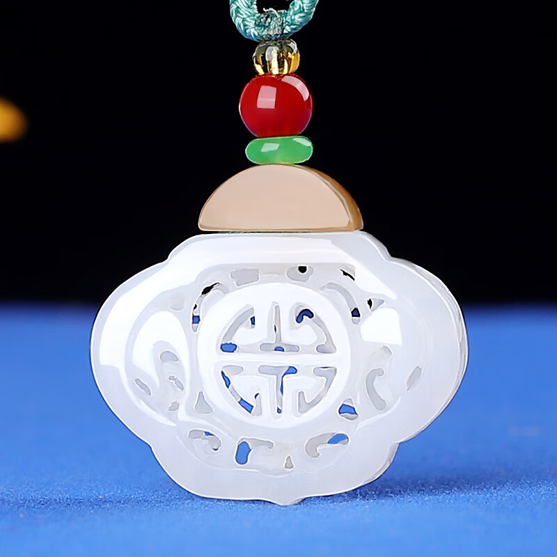 香囊吊坠男玉石挂件双面玉坠玉佩女款毛衣链礼物 和田玉镂空香囊吊坠