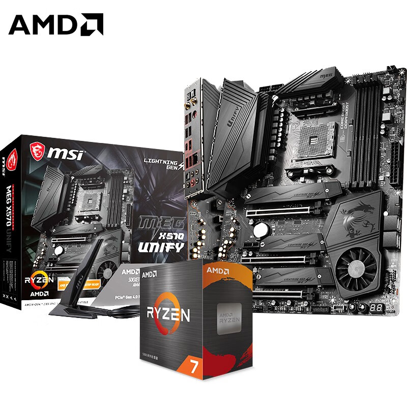 AMD锐龙五代新品 5600X 5800X 5900X 5950X搭微星X570 主板CPU套装 X570 UNIFY R7 5800X